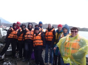 Motley Crew waiting for our boat to Glaciar Grey. 
