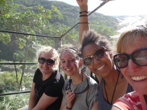 Catching a ride with Megan, Isabella and Rosie in the back of a truck to lunch