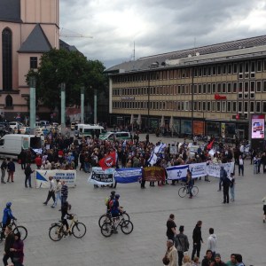 Pro-Israelis using the train station to get air. 