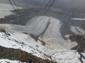 View down to last lift station - just started to snow!